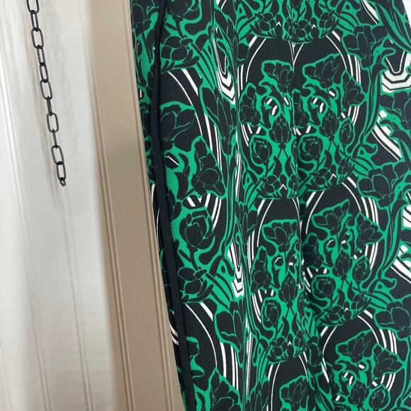 J. Crew Retro Floral Tuxedo Pants Green & Black Pull on High Waist Size 4 - Picture 6 of 9